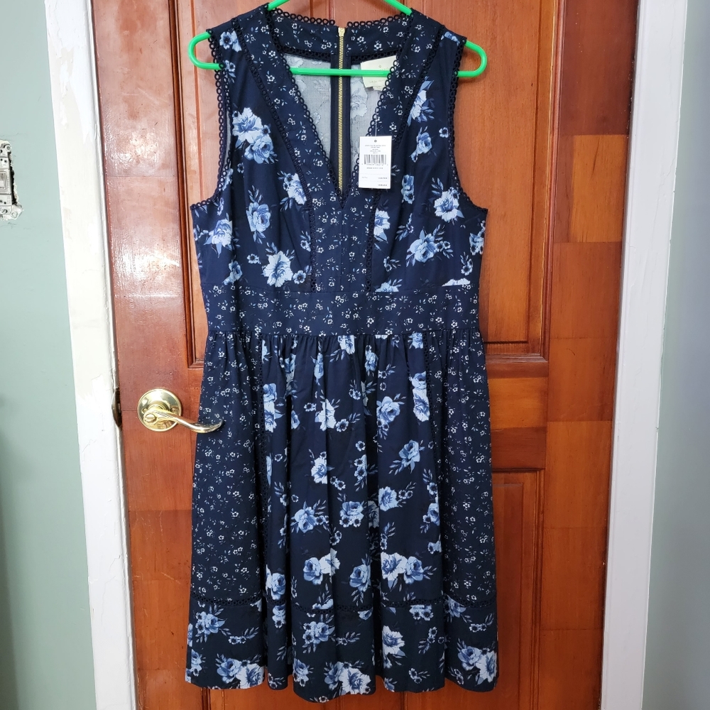 Kate Spade NWT size 14 Prairie Rose Fit and Flair Dress Blue